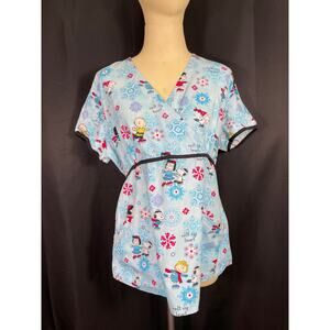Woman's Holiday Scrubs Top, Snoopy, Peanuts Skating,  Small